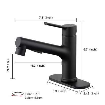 Bathroom Sink Faucet with Pull Out Sprayer Single Handle Modern Bathroom Basin Faucet Solid Brass Faucet for with Bathroom Sink Deck Plate 1 Hole with Cover Plat