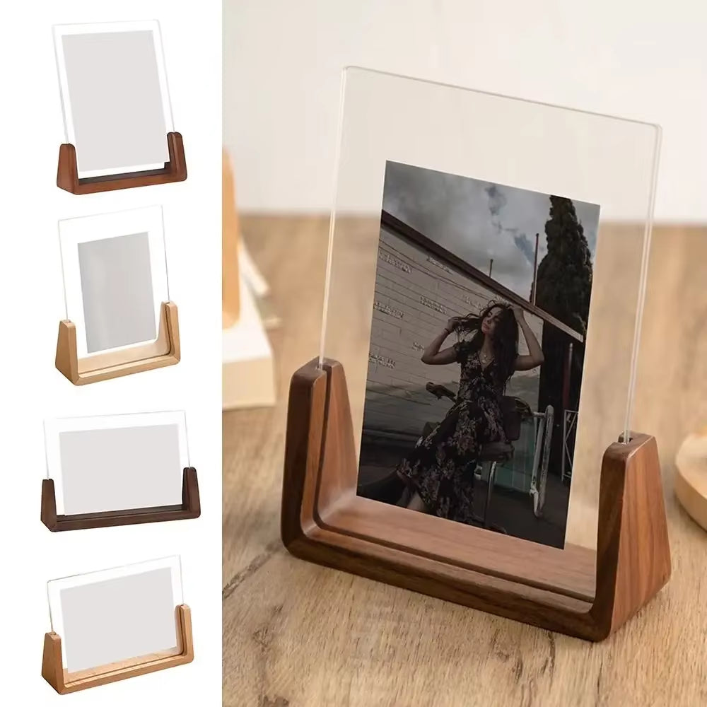 Elegant Walnut & Beech U-Shaped Acrylic Photo Frame - Perfect for Wedding Memories & Office Decor